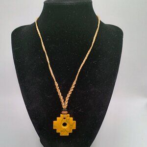 Inca Chakana Necklace with Natural Stone, Handwoven Macrame
